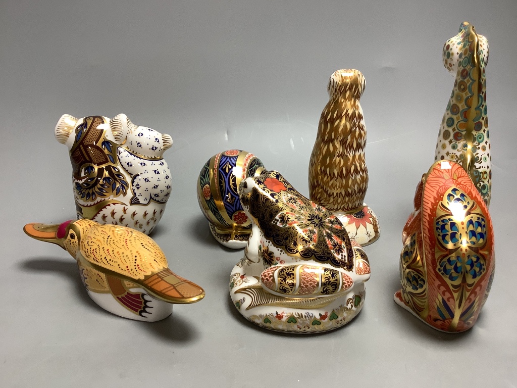 Seven Royal Crown Derby paperweights, including two from The Australian Collection and two limited edition examples